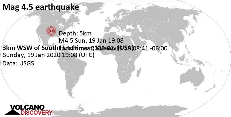 4.5 quake 3.9 mi southwest of Hutchinson, Reno County, Kansas, USA, 2020-01-19 13:08:41 -06:00