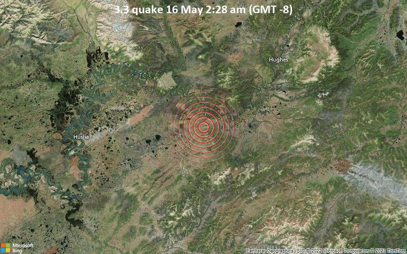 Small tremor of magnitude 3.3 just reported 38 miles east of Huslia, Alaska, United States