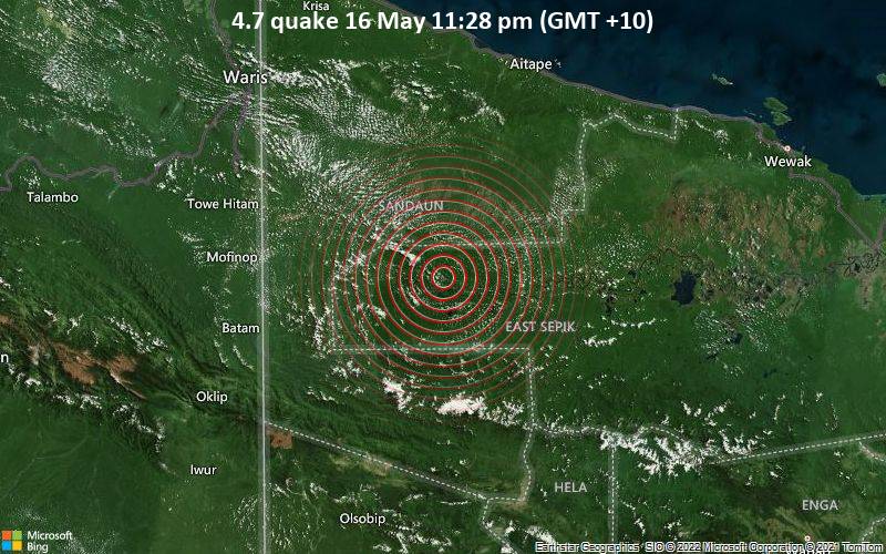 Moderate magnitude 4.7 earthquake 101 km west of Ambunti, Papua New Guinea