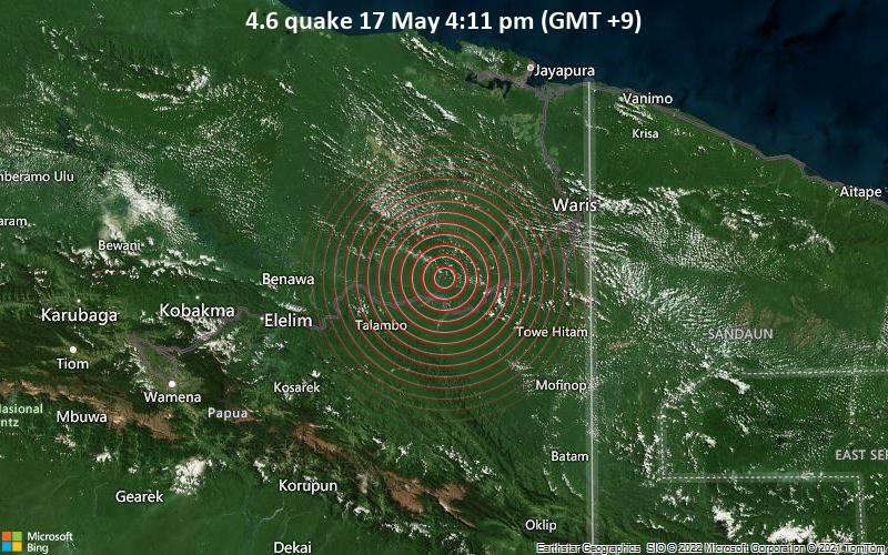 Moderate earthquake of magnitude 4.6 just reported 115 km southwest of Abepura, Papua New Guinea