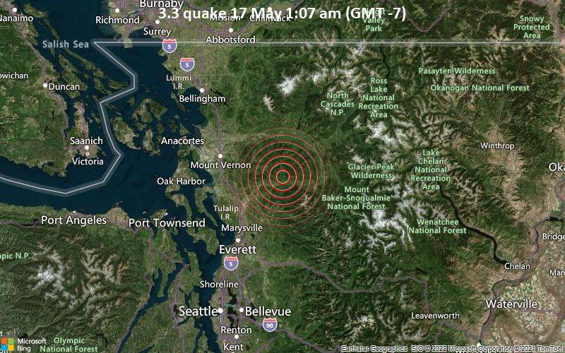 Magnitude 3.3 earthquake strikes near Marysville, Snohomish County, Washington, USA