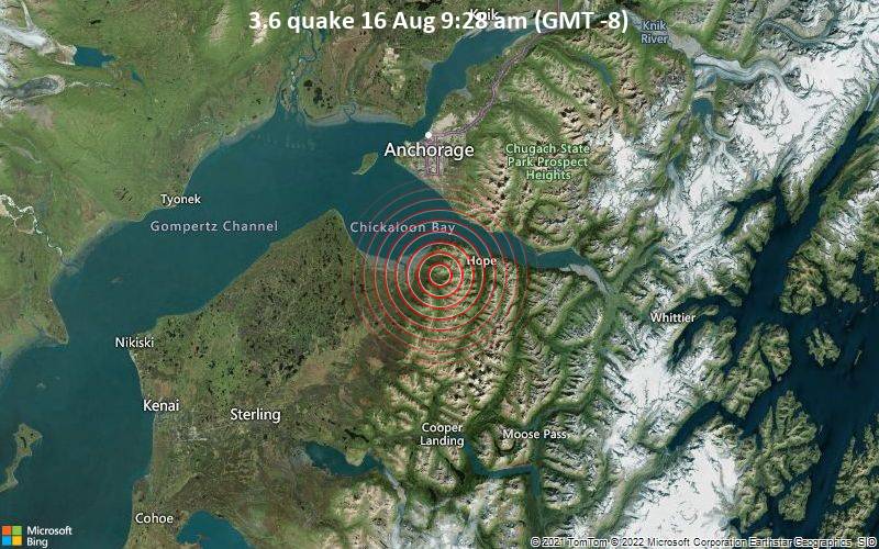 Small magnitude 3.6 earthquake 24 miles south of Alaska City, Alaska, United States