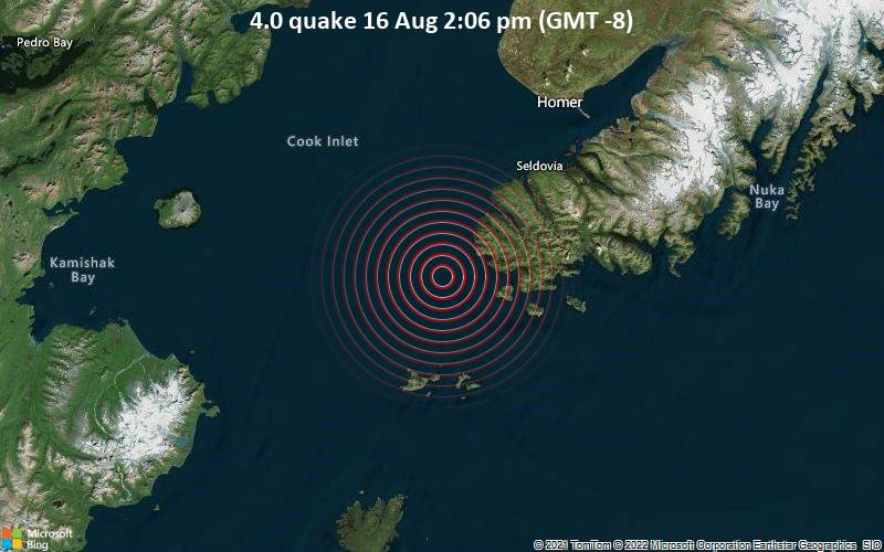 Moderate magnitude 4.0 earthquake 37 miles southwest of Homer, Alaska, United States