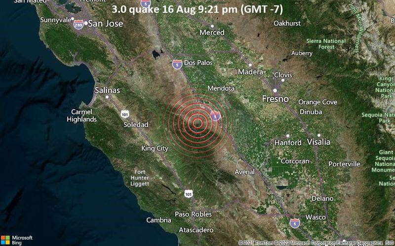 Magnitude 3.0 earthquake strikes near Coalinga, Fresno County, California, USA