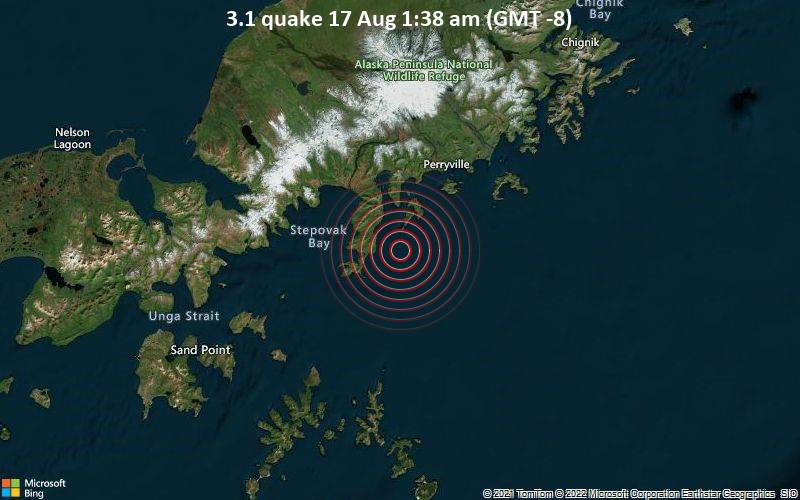 Small tremor of magnitude 3.1 just reported 48 miles northeast of Sand Point, Alaska, United States