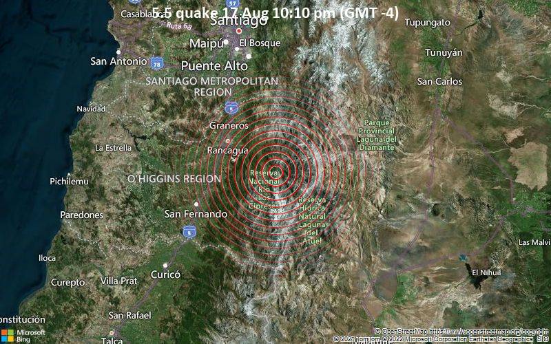 Significant 5.5 quake hits near Rancagua, Cachapoal, O'Higgins, Chile