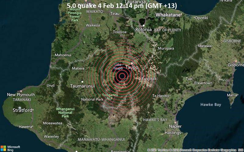 Significant 5.0 quake hits near Taupo, Taupo District, Waikato, New Zealand