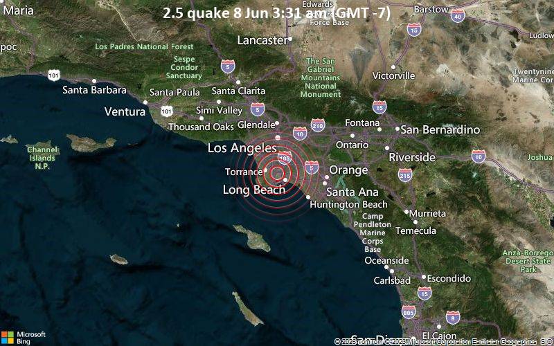 Small 2.5 quake hits near Carson, Los Angeles County, California, USA