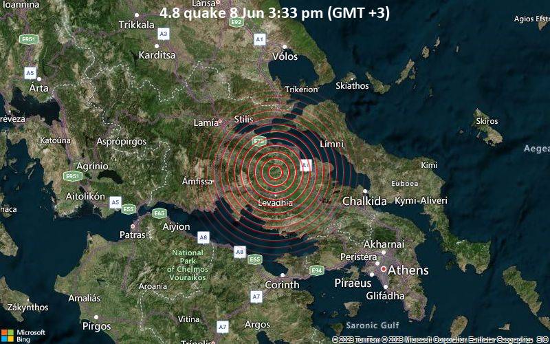 Moderate magnitude 4.8 quake hits 17 km north of Livadia, Greece early afternoon