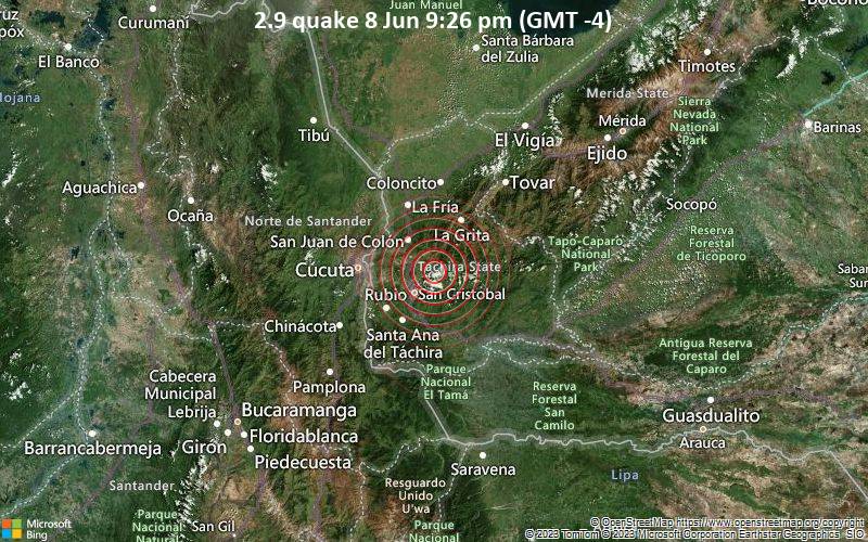 Small magnitude 2.9 earthquake 17 km northeast of San Cristobal, Venezuela