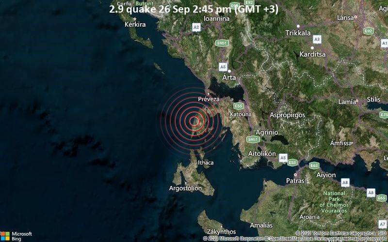 Small magnitude 2.9 earthquake 16 km southwest of Lefkada, Greece
